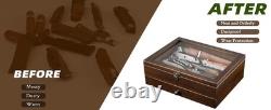 Knife Display Case 16+ Wood Walnut EDC Pocket Knives Watch Organizer Storage Box