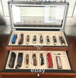 Knife Display Case 17+ Wood Walnut EDC Pocket Knives Watch Organizer Storage Box