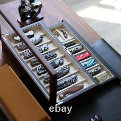 Knife Display Case 17+ Wood Walnut EDC Pocket Knives Watch Organizer Storage Box