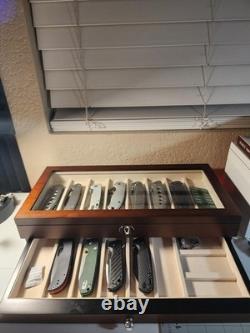 Knife Display Case 17+ Wood Walnut EDC Pocket Knives Watch Organizer Storage Box