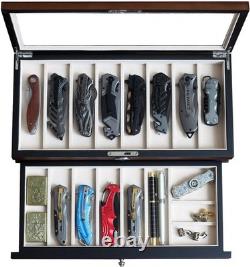 Knife Display Case 17+ Wood Walnut EDC Pocket Knives Watch Organizer Storage Box