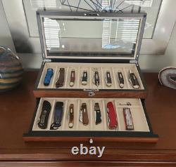 Knife Display Case 17+ Wood Walnut EDC Pocket Knives Watch Organizer Storage Box