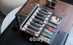 Knife Display Case 17+ Wood Walnut EDC Pocket Knives Watch Organizer Storage Box