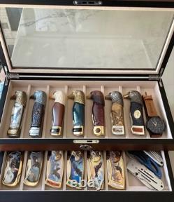 Knife Display Case 17+ Wood Walnut Pocket Knives Holder Storage Organizer Box