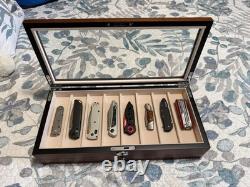 Knife Display Case 17+ Wood Walnut Pocket Knives Holder Storage Organizer Box