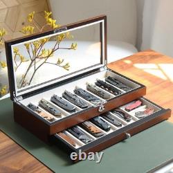 Knife Display Case 17+ Wood Walnut Pocket Knives Holder Storage Organizer Box