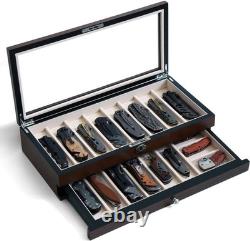 Knife Display Case 17+ Wood Walnut Pocket Knives Holder Storage Organizer Box
