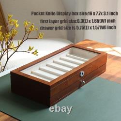 Knife Display Case 17+ Wood Walnut Pocket Knives Holder Storage Organizer Box