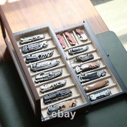 Knife Display Case 17+ Wood Walnut Pocket Knives Holder Storage Organizer Box