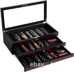 Knife Display Case, 22-26 Slot Storage Box, Ebony Veneer, 3-Tier, Lockable