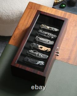 Knife Display Case, 22-26 Slot Storage Box, Ebony Veneer, 3-Tier, Lockable