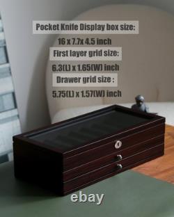 Knife Display Case, 22-26 Slot Storage Box, Ebony Veneer, 3-Tier, Lockable
