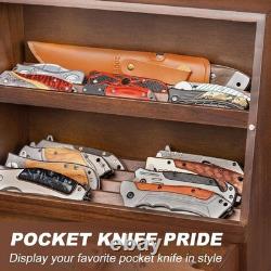 Knife Display Case 22 Wood Walnut EDC Pocket Knives Organizer Drawer Storage Box