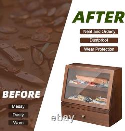 Knife Display Case 22 Wood Walnut EDC Pocket Knives Organizer Drawer Storage Box
