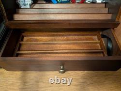 Knife Display Case 22 Wood Walnut EDC Pocket Knives Organizer Drawer Storage Box