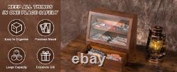 Knife Display Case 22 Wood Walnut EDC Pocket Knives Organizer Drawer Storage Box