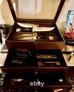 Knife Display Case 22+ Wood Walnut EDC Pocket Knives Watch Organizer Storage Box