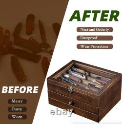 Knife Display Case 22+ Wood Walnut EDC Pocket Knives Watch Organizer Storage Box