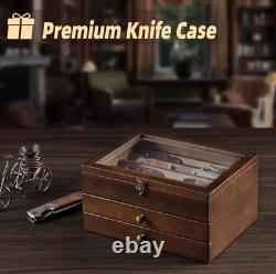 Knife Display Case 22+ Wood Walnut EDC Pocket Knives Watch Organizer Storage Box