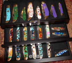 Knife Display Case 24+ Wood Ebony Pocket Knives Holder EDC Storage Organizer Box