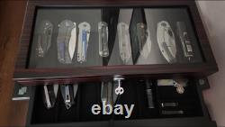 Knife Display Case 24+ Wood Ebony Pocket Knives Holder EDC Storage Organizer Box