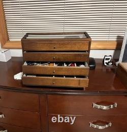 Knife Display Case 32+ Wood Walnut EDC Pocket Knives Watch Organizer Storage Box