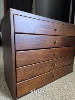 Knife Display Case 32+ Wood Walnut EDC Pocket Knives Watch Organizer Storage Box