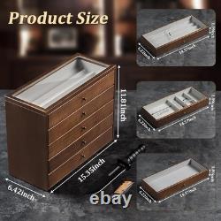Knife Display Case 32+ Wood Walnut EDC Pocket Knives Watch Organizer Storage Box