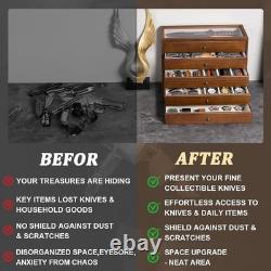 Knife Display Case 32+ Wood Walnut EDC Pocket Knives Watch Organizer Storage Box