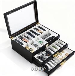 Knife Display Case 34+ Wood Black EDC Pocket Knives Watch Organizer Storage Box