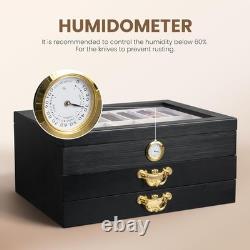 Knife Display Case 34+ Wood Black EDC Pocket Knives Watch Organizer Storage Box