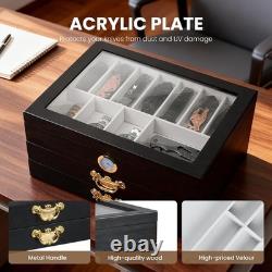 Knife Display Case 34+ Wood Black EDC Pocket Knives Watch Organizer Storage Box