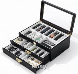 Knife Display Case 34+ Wood Black EDC Pocket Knives Watch Organizer Storage Box