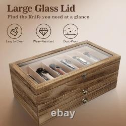 Knife Display Case, 3-Layer Pocket Knife Case Display & Storage Knives, Solid Wo