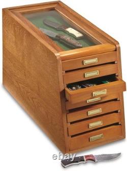 Knife Display Case Cabinet 7 Tier Oak Color Coins Knives Drawer Storage Holder