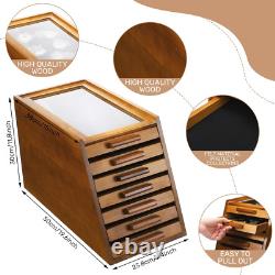 Knife Display Case Cabinet 7 Tier Walnut Wood Coins Knives Drawer Storage Holder
