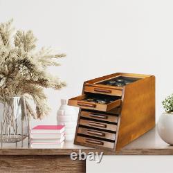 Knife Display Case Cabinet 7 Tier Walnut Wood Coins Knives Drawer Storage Holder