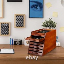 Knife Display Case Cabinet 7 Tier Walnut Wood Coins Knives Drawer Storage Holder