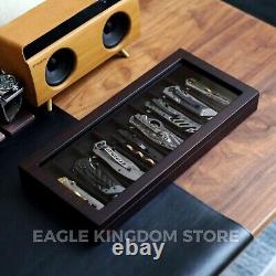 Knife Display Case Pocket Knives Organizer Storage Box with Glass Window Men Gift