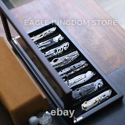 Knife Display Case Pocket Knives Organizer Storage Box with Glass Window Men Gift