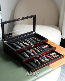 Knife Display Case Three-Tier Pocket Knife Case Box Storage 22-26 Pocket Knives