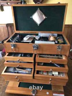 Knife Display Case Walnut & Black 8 Drawer Pistol Gun Wood Cabinet EDC Chest Box