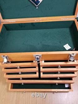 Knife Display Case Walnut & Black 8 Drawer Pistol Gun Wood Cabinet EDC Chest Box