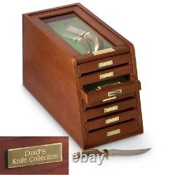 Knives Display Case Coins Wood Thick Glass Collectors Cabinet 7 Drawer Storage