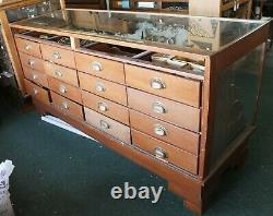 LARGE Antique 5.8ft J. C. KING 16 Drawer GENERAL STORE HARDWARE SHOWCASE DISPLAY