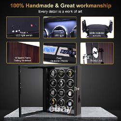 LED Automatic 12 Watch Winder LCD Touch Screen Display Case Storage Organizer US
