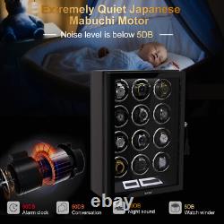 LED Automatic 12 Watch Winder LCD Touch Screen Display Case Storage Organizer US