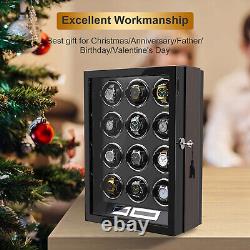 LED Automatic 12 Watch Winder LCD Touch Screen Display Case Storage Organizer US