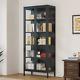 Led Curio Display Cabinet 5-tiers Storage Shelves Bookcase With Adjustable Shelves