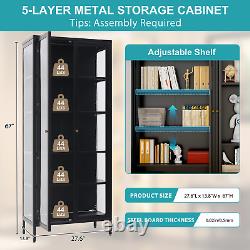 LED Curio Display Cabinet 5-Tiers Storage Shelves Bookcase with Adjustable Shelves